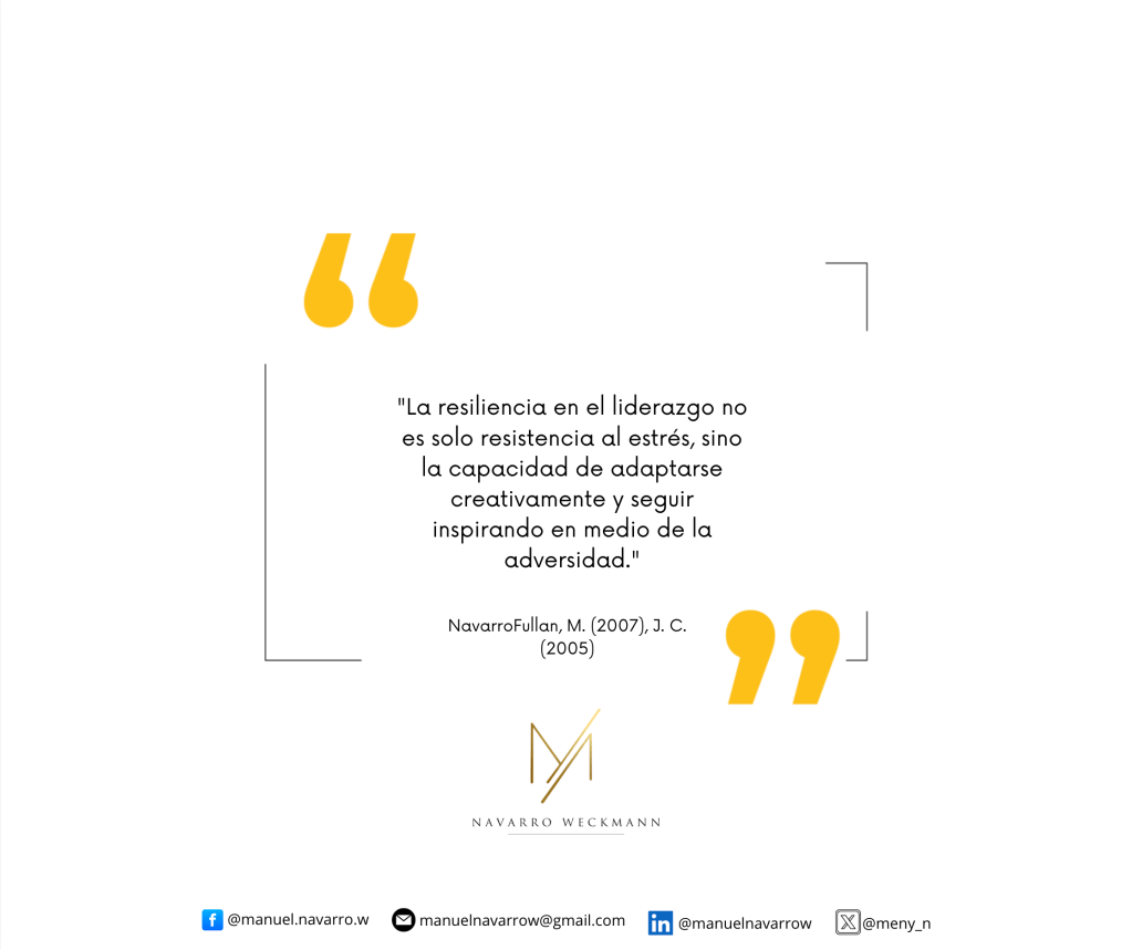 Cita sobre la resiliencia en el liderazgo, con texto que destaca la importancia de adaptarse y seguir inspirando a pesar de la adversidad.
